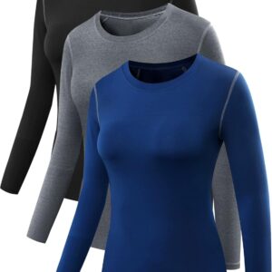 NELEUS Women's 3 Pack Athletic Compression Long Sleeve T Shirt Dry Fit