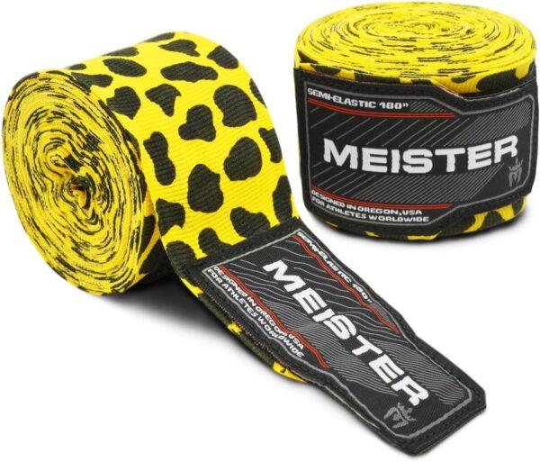 Meister Adult 180 Inch (457 cm) Semi-Elastic Hand Wraps for MMA & Boxing (Pair) - Leopard Spots