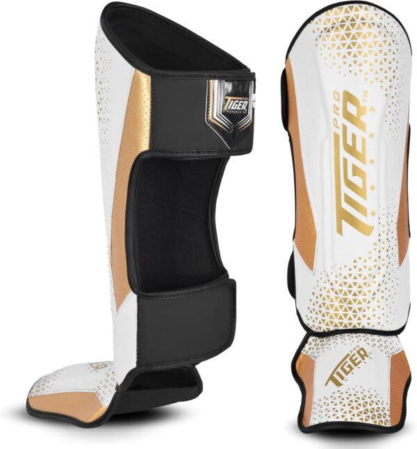 Shin Guards MMA, Muay Thai, Kickboxing, Leg Instep Protection Pads, Kicking, Sparring, Training Gear, Karate, Boxing, Taekwondo - Unisex - Black and White Colors