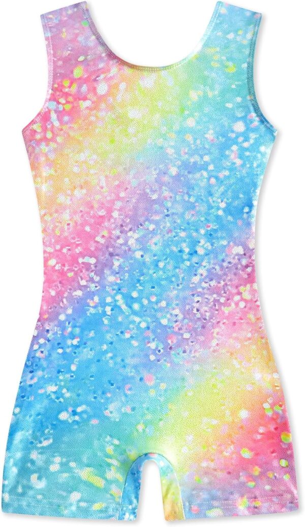 Funnycokid Girls Gymnastics Leotards with Shorts Sparkle Dance Unitards Mermaid Active Biketards 2-10 Years