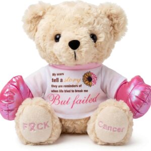 Fuck Cancer Teddy Bear - Breast Cancer Gifts for Women, Cancer Comfort Gifts & Chemo Patient Gift Ideas, 8" Warrior Plush with Pink Boxing Gloves, Cancer Sucks Survivor Support & Recovery Care Package
