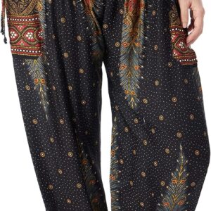 Lannaclothesdesign Women's Smocked Waist Boho Flowy Yoga Harem Pants Hippie Clothes