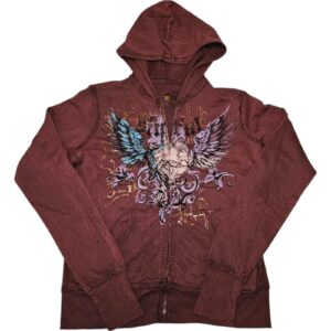 Women's Sinful by Affliction Flying Heart Tattoo Zip Up Sweater Hoodie XS-XXL