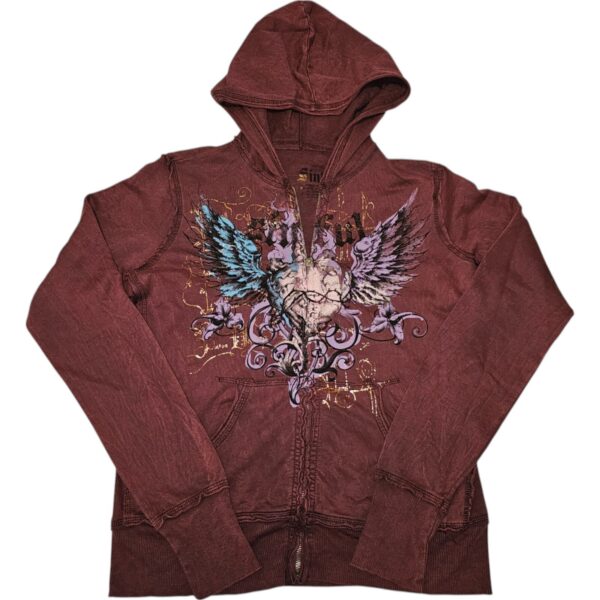 Women's Sinful by Affliction Flying Heart Tattoo Zip Up Sweater Hoodie XS-XXL