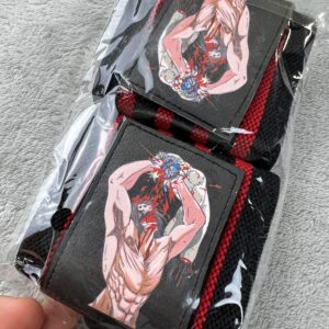 Anime BAKI Wrist Wraps Pair Black Red Adjustable Weightlifting Powerlifting Gym