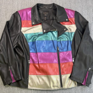 G.I.L.I Color Block Leather Long Sleeve Motorcycle Jacket Pastel Womens Sz 24W
