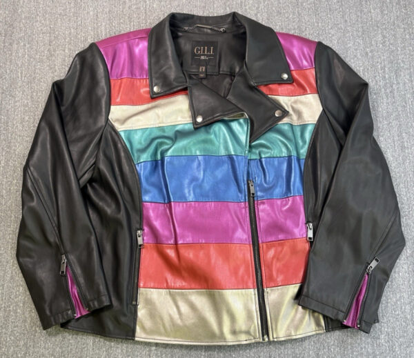 G.I.L.I Color Block Leather Long Sleeve Motorcycle Jacket Pastel Womens Sz 24W