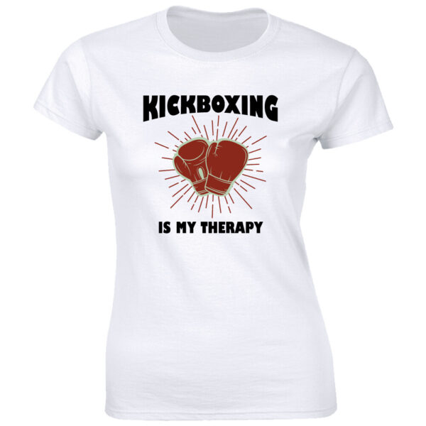 Kickboxing is My Therapy with Boxing Gloves White T-Shirt for Women