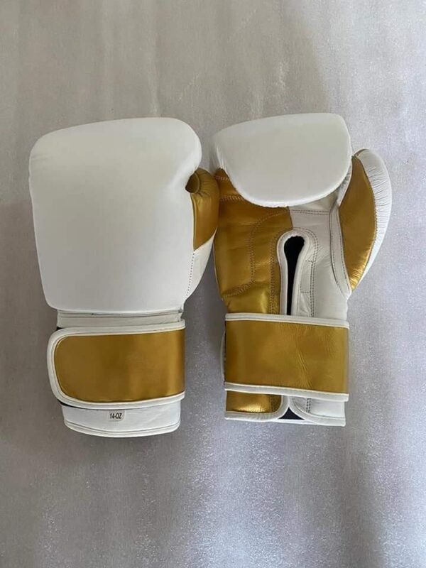 Premium White-Gold Boxing Gloves Training Sparring Punching 10oz 12oz 14oz 16oz