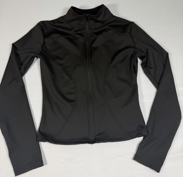 Black Zip Up Athletic Jacket Stretch Fitted Long Sleeve Size M