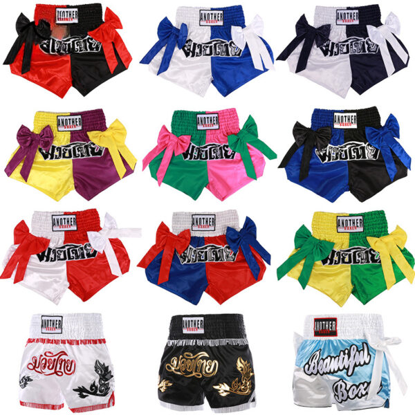 Muay Thai Shorts With Bow Satin Kickboxing Fight Shorts Boxing Training Shorts