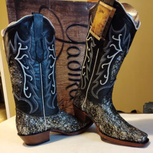 NEW  in Box Yadira Cowboy Boots Women's Sz 8 Black Glitter Lace Embroidered