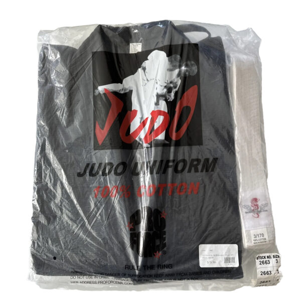 NEW! ProForce Black Judo Jiu Jitsu BJJ Uniform Kimono Gi with White Belt - Sz 3