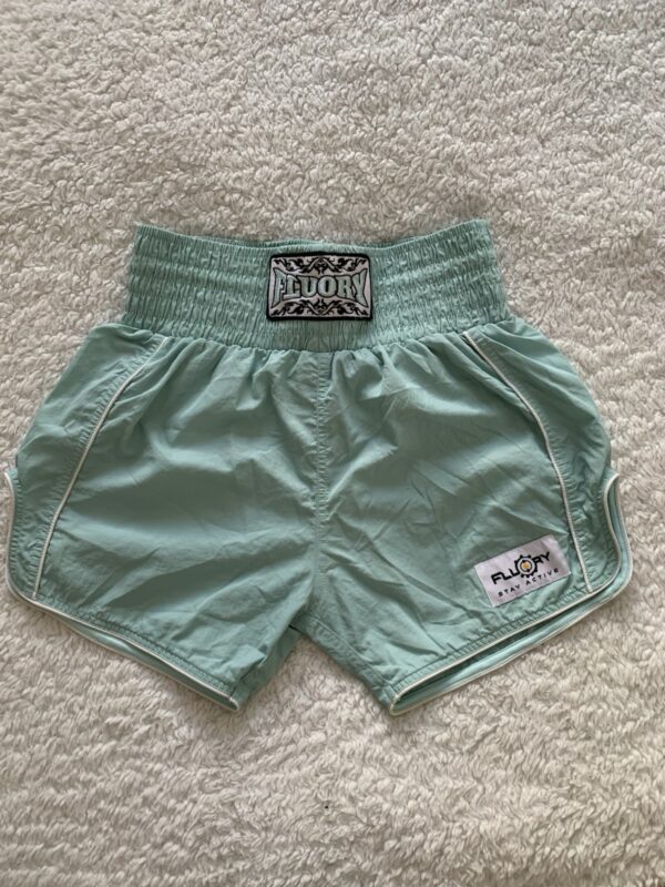 FLUORY Muay Thai and Boxing Shorts Workout Size L Blue Nylon Elastic Waist WMNS