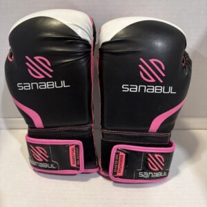 Sanabul Essential Gel Boxing Gloves in black and pink, 8oz