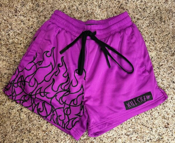 KILL CREW MUAY THAI FLAME SHORTS (MID THIGH CUT) - PURPLE / BLACK MEDIUM