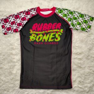 Rubber Bones Jiu Jitsu Rash Guard Shirt Women's XL Pink Black Skull MMA UFC EUC!