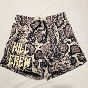 Kill Crew Women's MUAY THAI SHORTS (MID THIGH CUT) SNAKE - BLACK / CREAM Size M