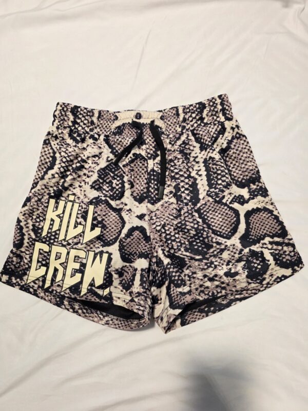 Kill Crew Women's MUAY THAI SHORTS (MID THIGH CUT) SNAKE - BLACK / CREAM Size M