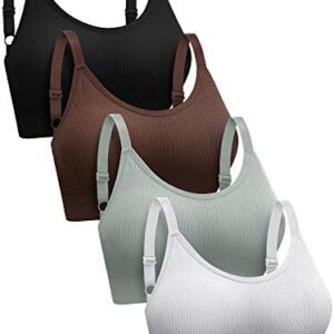 SATINIOR 4 Pack Women's Sports Bra, Padded Ribbed Cami Bra Seamless Bralette Wireless No Underwire Workout Tank Top