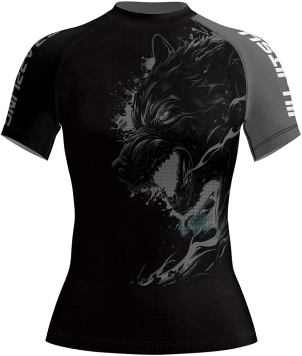 Wolf Jiu Jitsu Rash Guard Women Short Sleeve Compression Shirt Short Sleeve MMA BJJ Gi No Gi Grappling