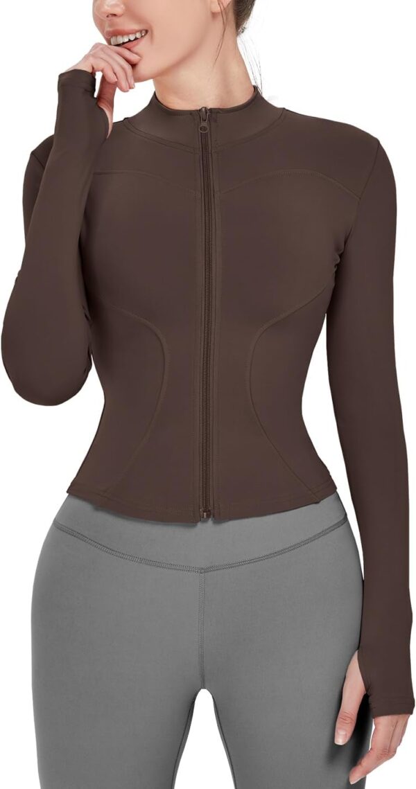 Locachy Women's Lightweight Stretchy Workout Full Zip Running Track Jacket with Thumb Holes