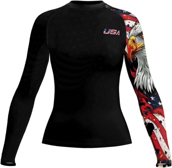 Patriot Women’s Compression Rash Guard – Long Sleeve Base Layer for BJJ, MMA, and Grappling Workouts