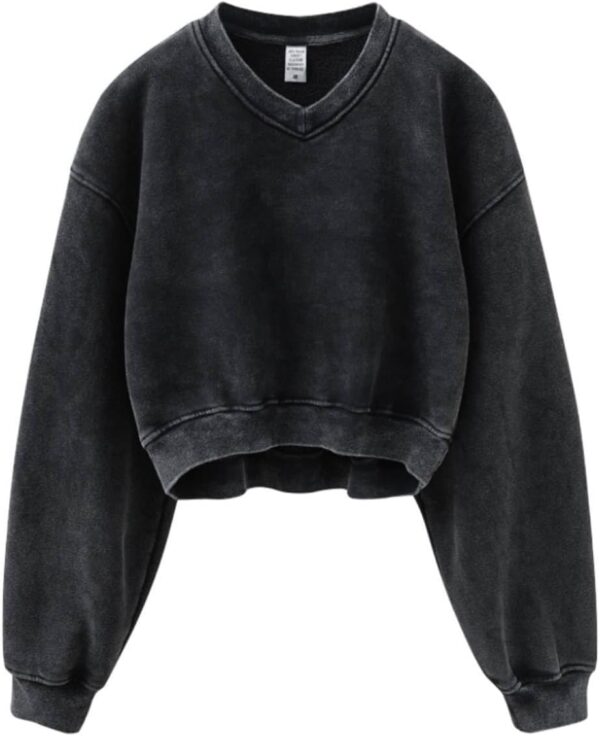Hatant Sweatshirt for Women Acid Wash Athletic Hoodie Heritage Fleece V-neck Long Sleeve Hoodie Fleece Women Sweatshirt