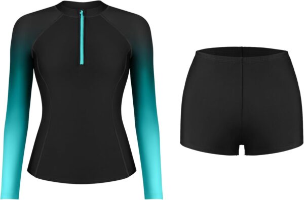 ATTRACO Women Rash Guard Long Sleeve Swim Shirt and Shorts Set SPF Quick Dry 2 Piece Bathing Suit