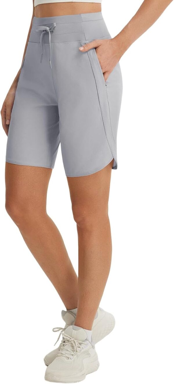 baleaf Women's 9" Bermuda Knee Length Athletic Running Long Shorts with Pockets Quick Dry Shorts High Waisted UPF 50+