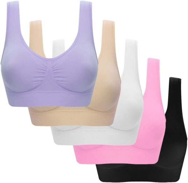 5 Pack Sports Bras for Women Seamless Wireless Workout Everyday Sleep Bra Comfortable & Breathable Removeable Pads