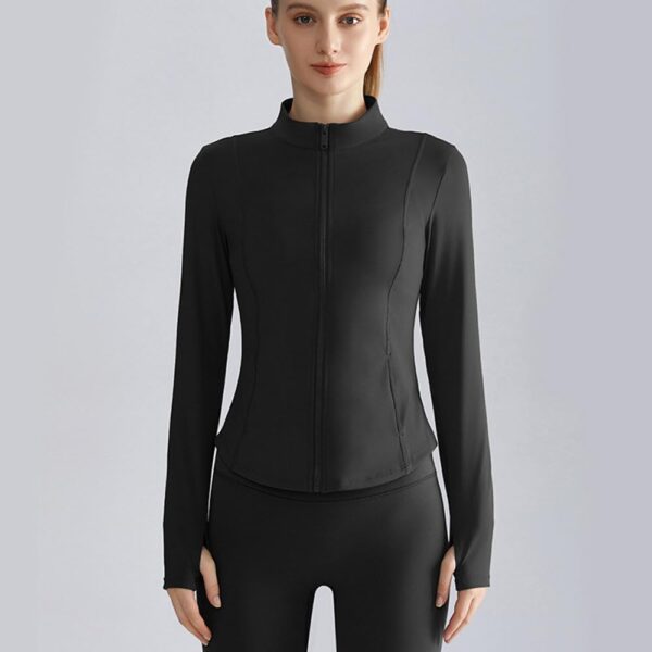 Women's Full Zip Workout Jacket,Slim Fit Athletic Top with Thumb Holes,Soft Stretchy Fabric,Zip Pockets