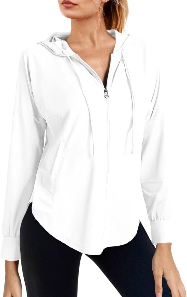 Fisoew Womens Athletic Jacket Hoodie Zip Up Cropped Lightweight Jackets UPF 50+ Sun Protection Long Sleeve Workout Shirt