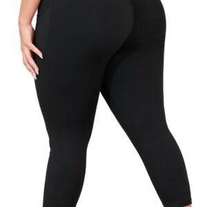 Plus Size Capri Leggings for Women with Pockets, Butt Lifting Yoga Pants Tummy Control, L-5XL Workout Leggings