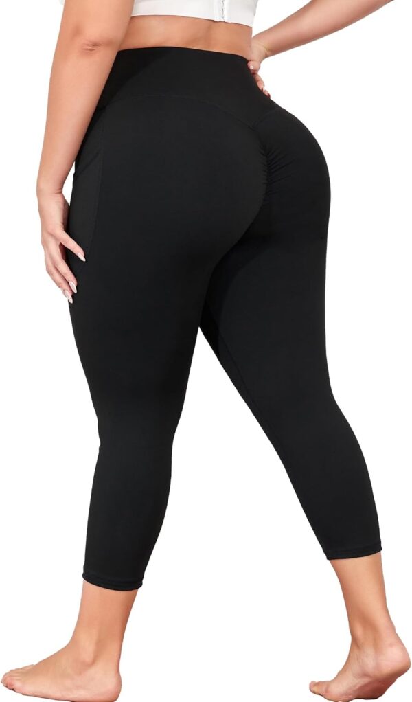 Plus Size Capri Leggings for Women with Pockets, Butt Lifting Yoga Pants Tummy Control, L-5XL Workout Leggings