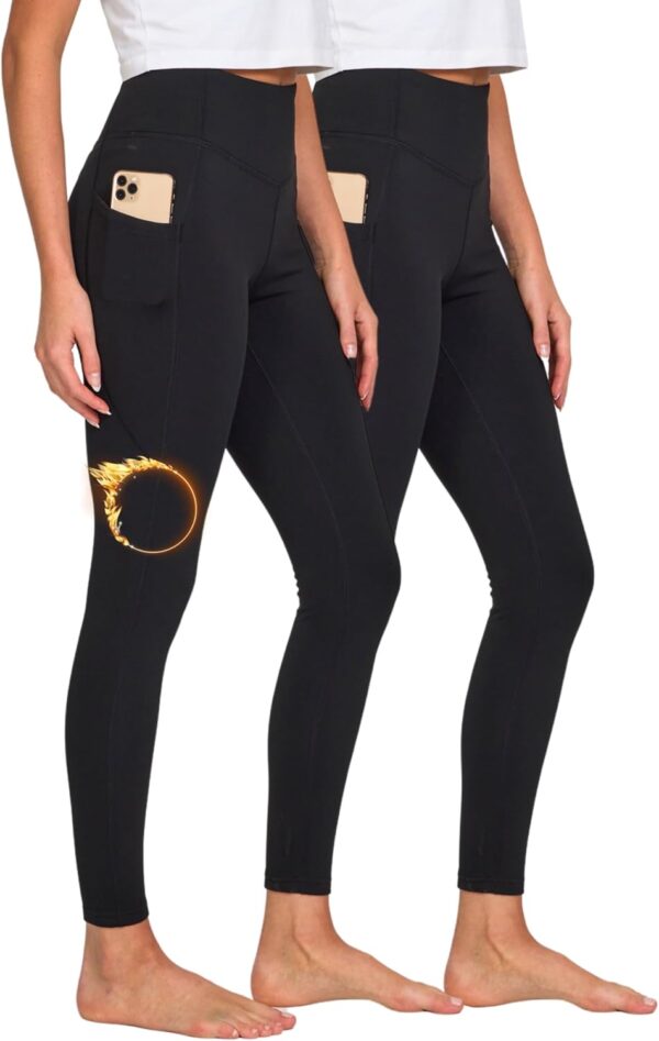 Ultra Performance Lightweight Brushed Fleece Lined Leggings Women 2 Pk High Waisted Compression Womens Leggings with Pockets