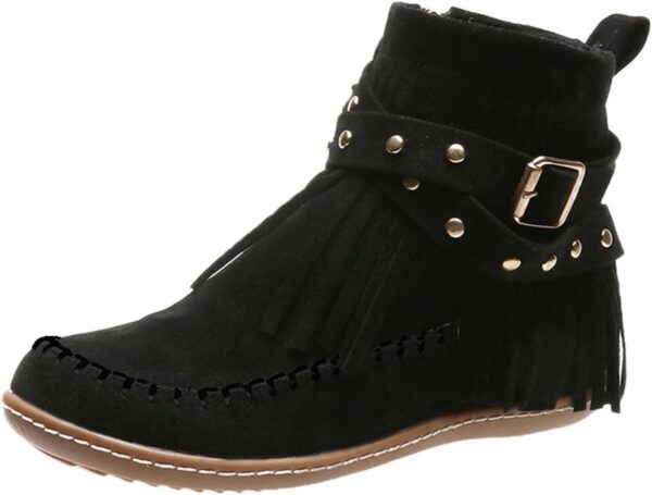 Ankle Boots for Women,Round Toe Fringe Boots with Tassels Trending Shoes & Comfortable Women's Ankle Boots