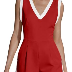 Summer Jumpsuit for Women Beach Travel Outdoor Sleeveless Trendy Casual Loose Color Block Breathable Shorts