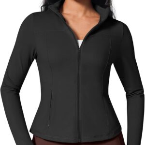 BRXL Women's Workout Jackets Zip Up Track Jacket Slim Fit Athletic Yoga Jackets with Pockets No Thumb Holes