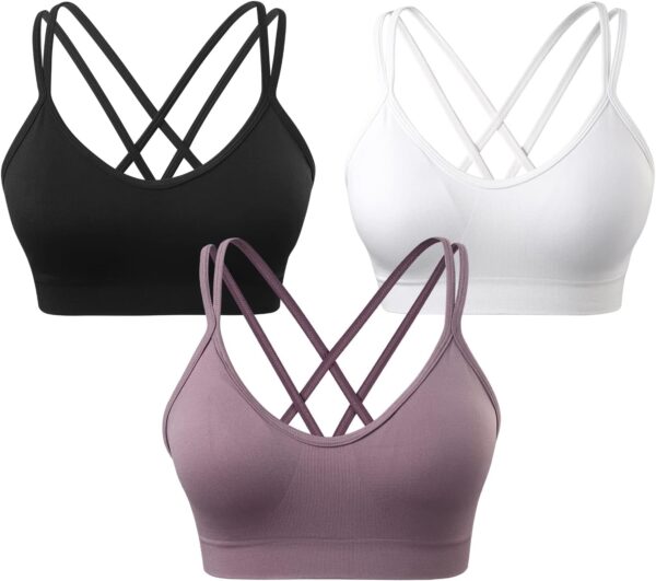 VEQKING Women's Cross Back Sports Bra Padded Strappy Medium Support Yoga Bra for Workout Fitness 3 Pack