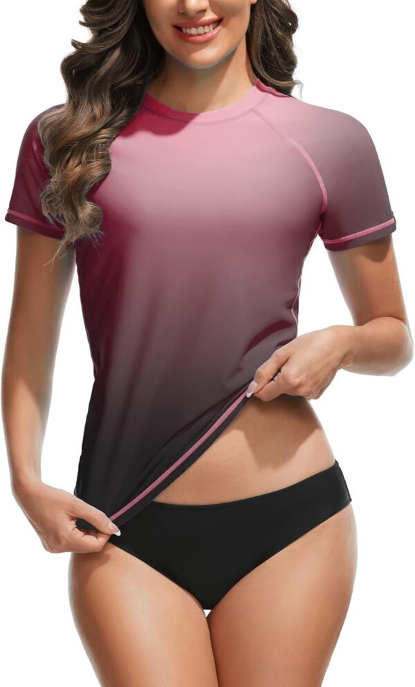 Bonneuitbebe Women's Swim Shirt UPF 50+ Short Sleeve Rash Guard UV Sun Protection Swimsuit Bathing Suit Top