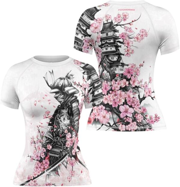 FORMONIES Samurai BJJ Rash Guard for Women – Base Layer Compression Short Sleeve Shirt for MMA Grappling Jiu Jitsu