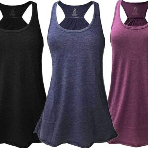 Women’s Flowy Racerback Tank Top – Lightweight Athletic Sleeveless Workout Gym Shirt – Regular & Plus Pack of 3