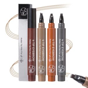 Microblading Eyebrow Pencils, Upgraded 3D Waterproof Microblading Eyebrow Pen 4 Fork Tip Pencil Magic Eyebrow Contouring Pencil Brush Natural Makeup Effect for Women (Mix)