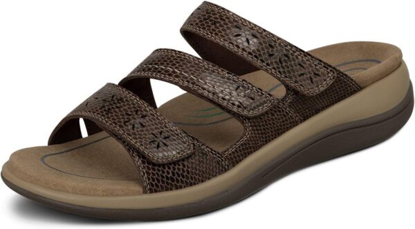 Orthofeet Women's Orthopedic Sahara Adjustable Three-Strap Slide Sandal
