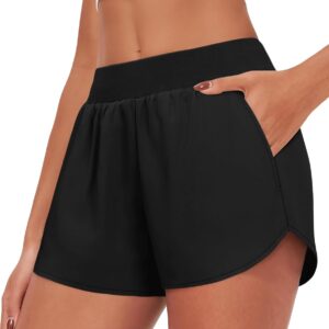 NIASHOT 3'' Athletic Workout Running Shorts for Women Knit Waistband Pocket with Liner