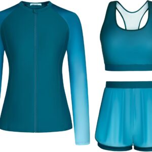 JASAMBAC 3 Piece Rash Guard for Women, Long Sleeve Swimsuits Bathing Suit 2026, UPF 50+ Swim Shirt with Built in Bra & Shorts