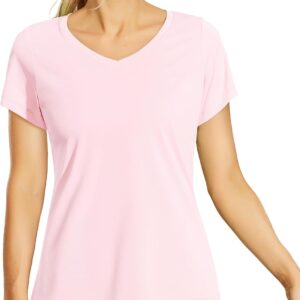 Haimont Women's Quick Dry Short Sleeve T-Shirts V-Neck UPF 50+ Tops Workout Athletic Fitness Running, Moisture Wicking