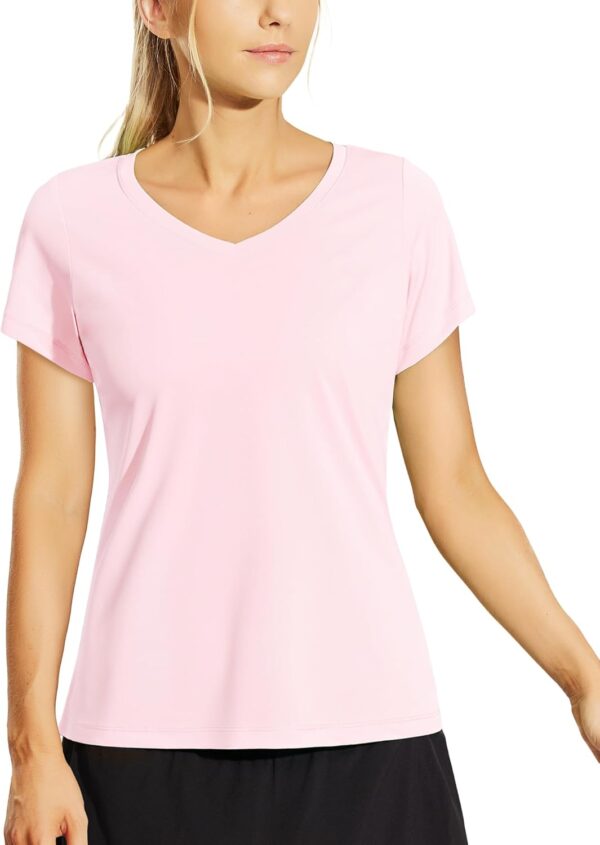 Haimont Women's Quick Dry Short Sleeve T-Shirts V-Neck UPF 50+ Tops Workout Athletic Fitness Running, Moisture Wicking
