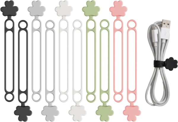 Data Cable Organizer, 2026 Upgrade Silicone Cable Ties Reusable Cable Management Organizers, Multipurpose Elastic Cord Organizer for Fastening and Bundling Cable Cords Wires (10PC B)